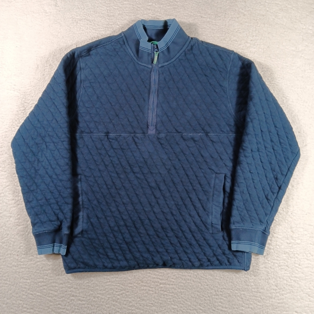 Huckberry Wellen Pullover Mens XL Blue Quilted Jersey Quarter Zip Organic Cotton